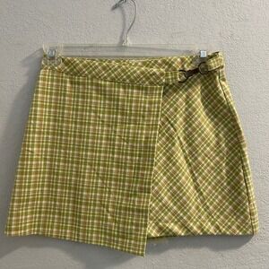 Urban Outfitters Green Plaid Wrap Ring Buckle Mini Skirt Womens Medium